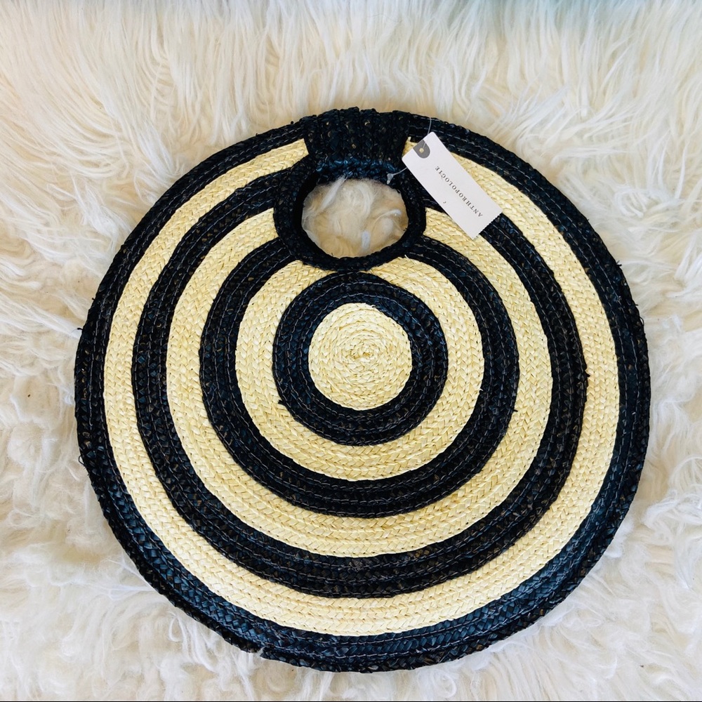 Anthropology Bay Sky Black stripe round straw Bag